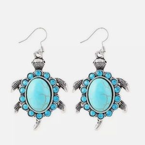 NEW Turtle Animal Turquoise Hook Earrings